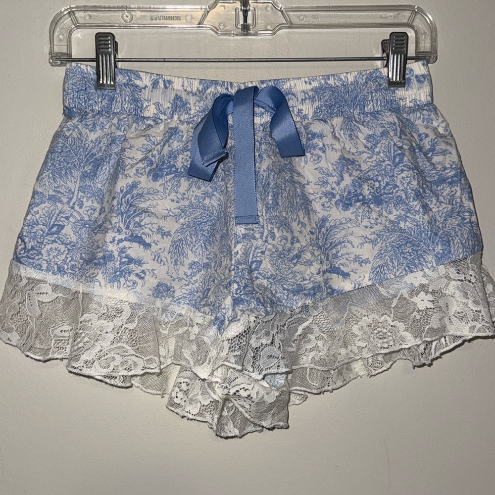 Anthropologie Toile Lace Bloomers sleep Shorts Size XXS coquette blue white pj